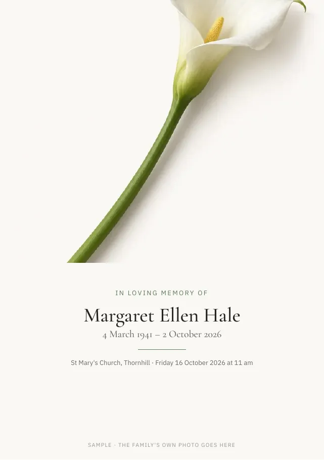 Sample booklet cover: in loving memory of Margaret Ellen Hale